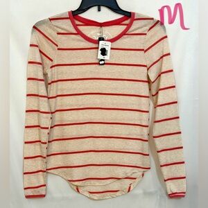 Poof! Red and Cream Fitted Ribbed Long Sleeve T-Shirt